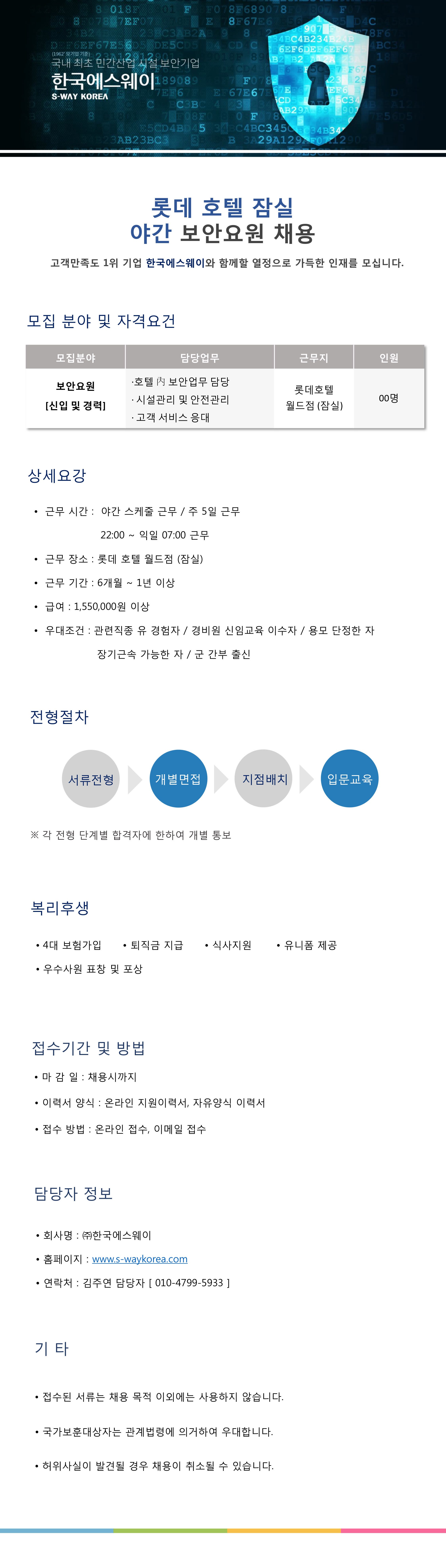 [롯데호텔 월드점] 보안요원(야간) 채용